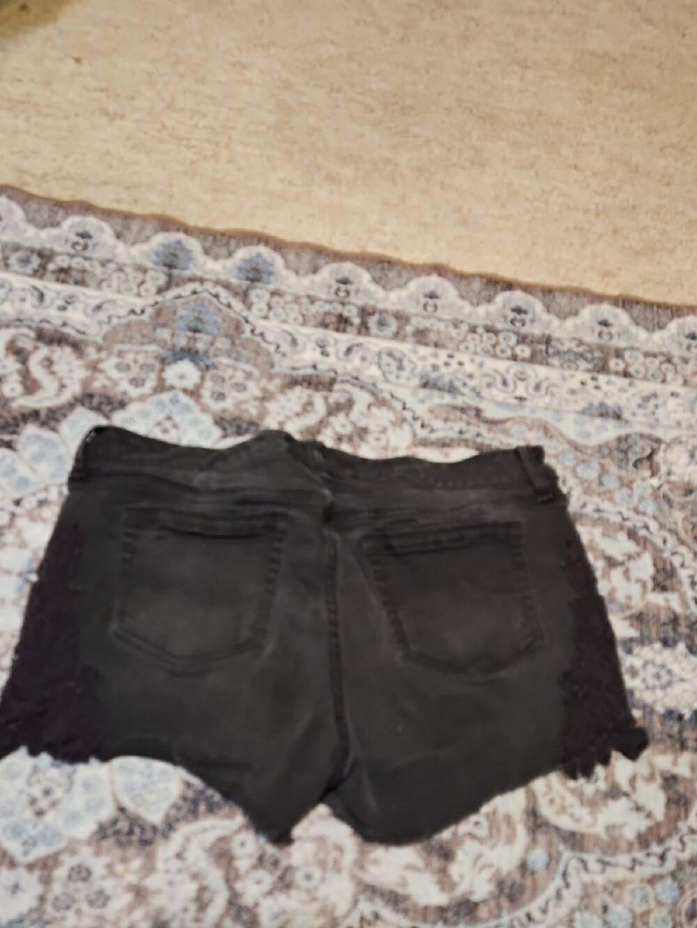torrid Black Washed Denim Shorts with Lace Panels - Picture 4 of 7
